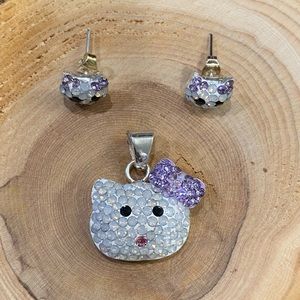 🌟Mega Sale🌟 Hello Kitty Silver925 and rhinestones necklace and earrings set.